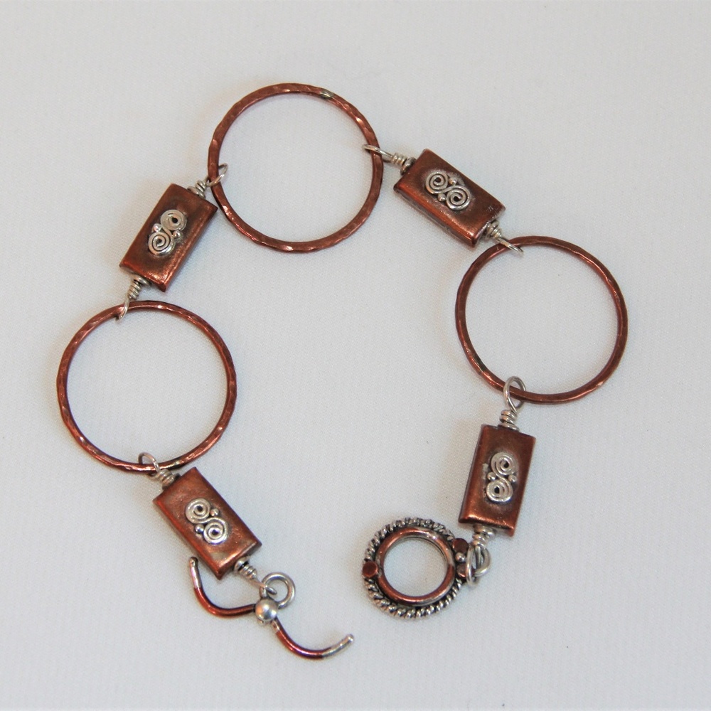 Copper Plating And Silver Scrollwork Bracelet - image 1